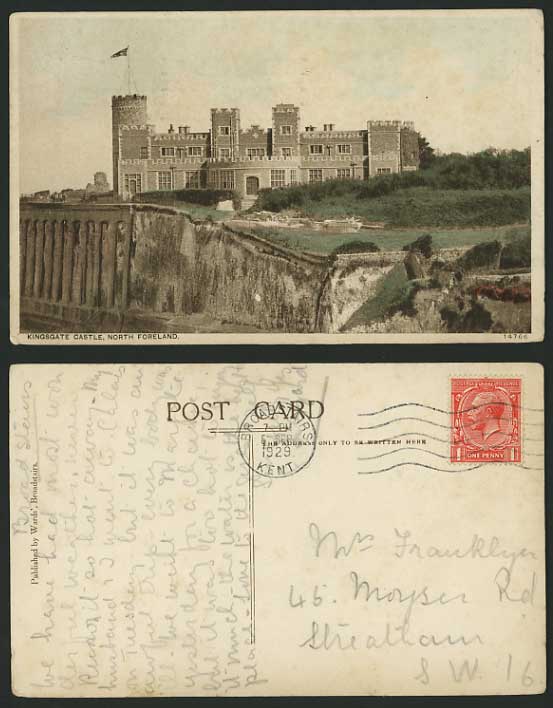 Broadstairs 1929 Old Colour Postcard - KINGSGATE CASTLE