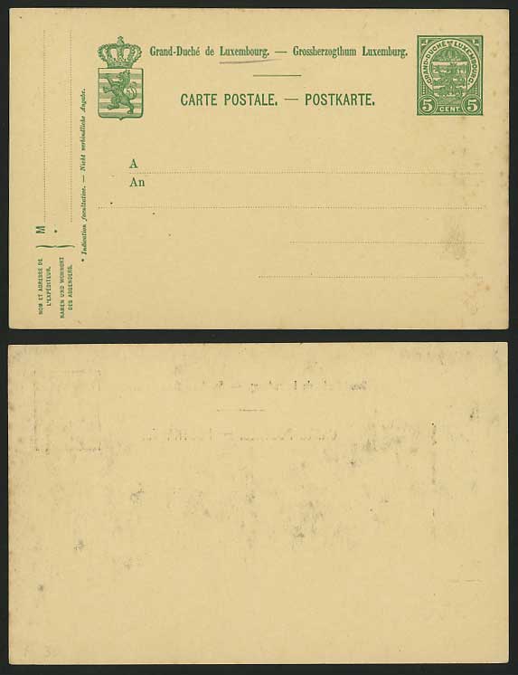 LUXEMBOURG Old Stationery Card 5c Green Grossherzogthum