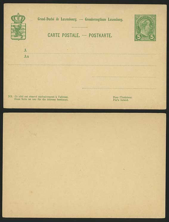 LUXEMBOURG Old Stationery Card 5c Green Grossherzogthum