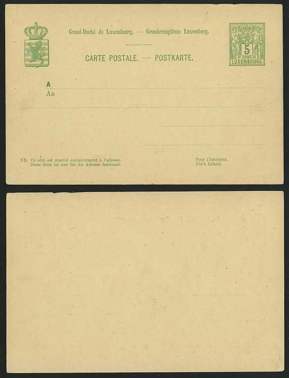 LUXEMBOURG - Postsal Stationery Card 5c Grossherzogthum