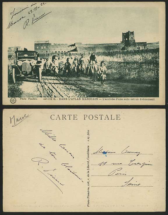 MOROCCO 1929 Postcard Dans L'Atlas Marocain VINTAGE CAR