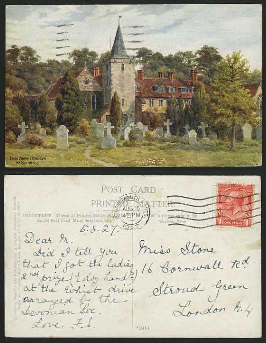 AR Quinton 1927 Old Postcard EASEBOURNE CHURCH Midhurst