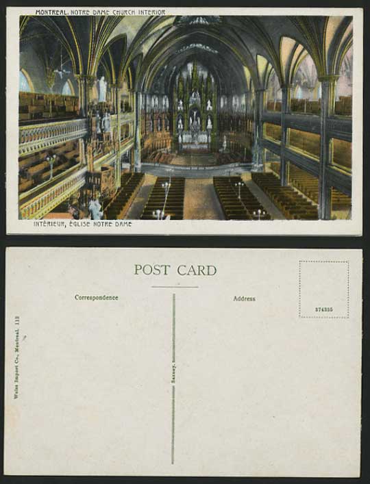 Canada Old Colour Postcard MONTREAL Notre Dame Church Interior
