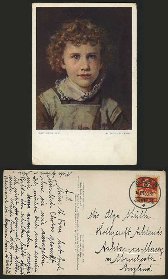 Swiss 1930 Old Postcard Ernst Stueckelberg - BLONDE BOY