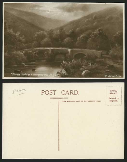 Fingle Bridge & Gorge of Teign Andrew Beer Old Postcard