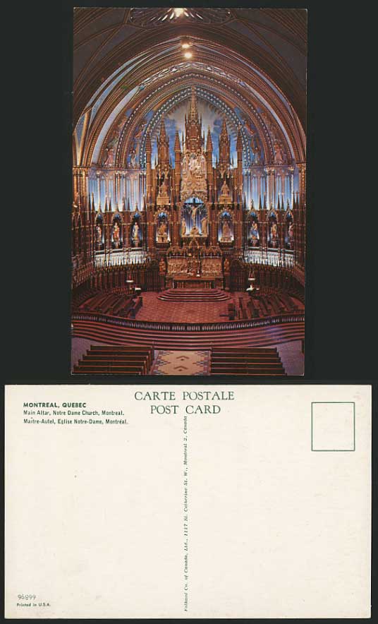 Canada Old Colour Postcard MONTREAL Notre Dame Church Interior Main Altar