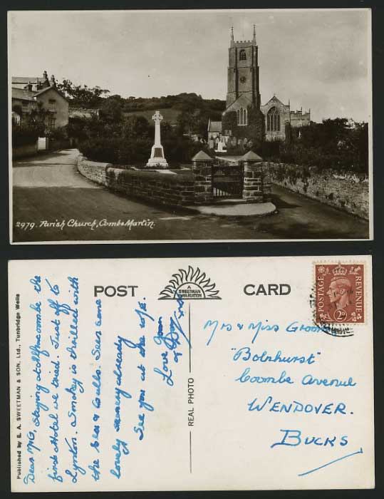 Devon c.1940 Postcard COMBE MARTIN Parish Church Street
