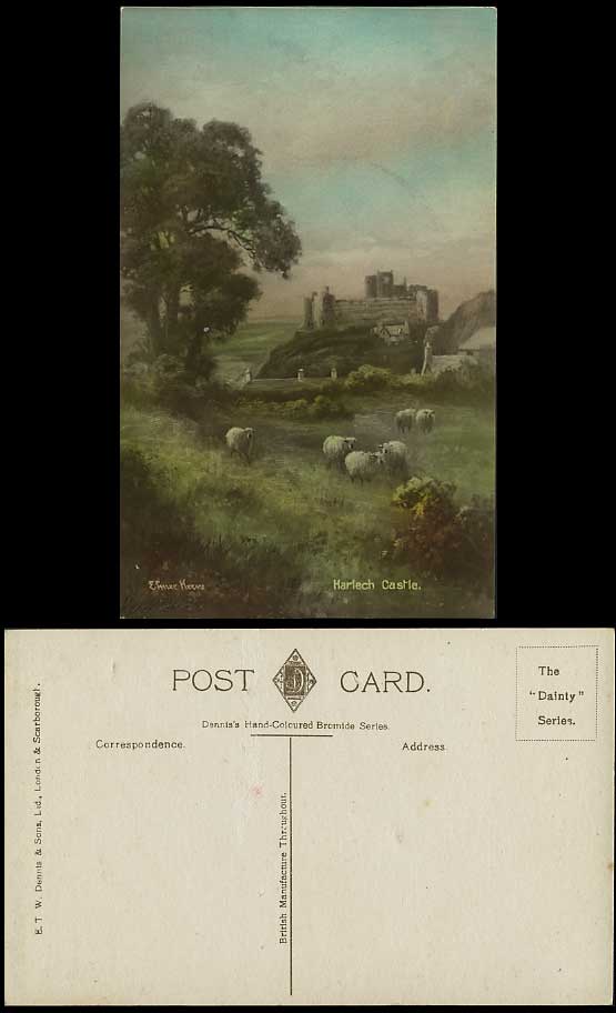 Elmer Keene Artist 1907 Postcard SHEEP & HARLECH CASTLE
