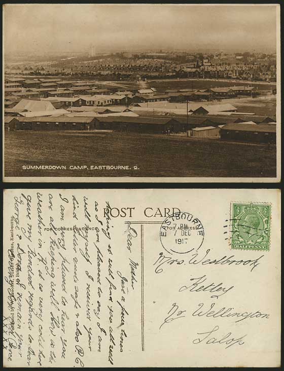 Eastbourne 1917 Old Postcard Panorama - SUMMERDOWN CAMP