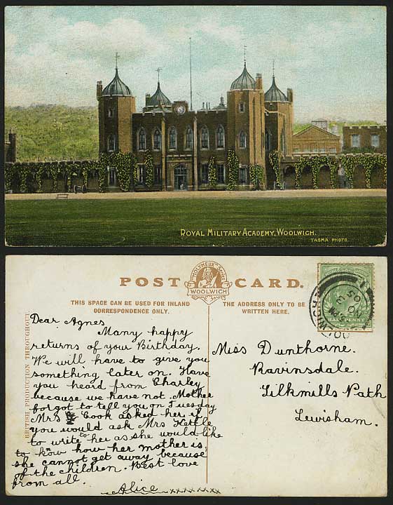 London 1905 Postcard - Royal Military Academy, WOOLWICH