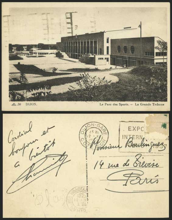 DIJON STADIUM Parc Sports Grande Tribune 1937 Postcard