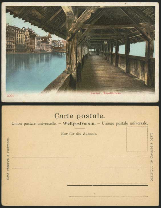 Switzerland Old UB Postcard Luzern Kapellbrucke Bridge