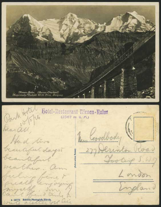 Swiss 1926 Old Postcard Niesen-Bahn, Hegerenalp Viaduct