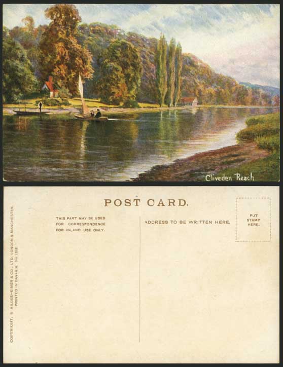 CLIVEDEN REACH River & Boats Artist Drawn Old Postcard