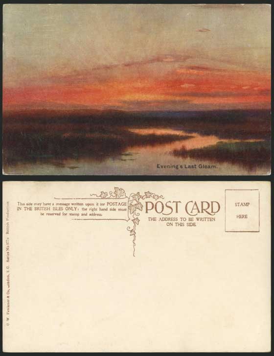 Evening's Last Gleam - River, Artist Drawn Old Postcard
