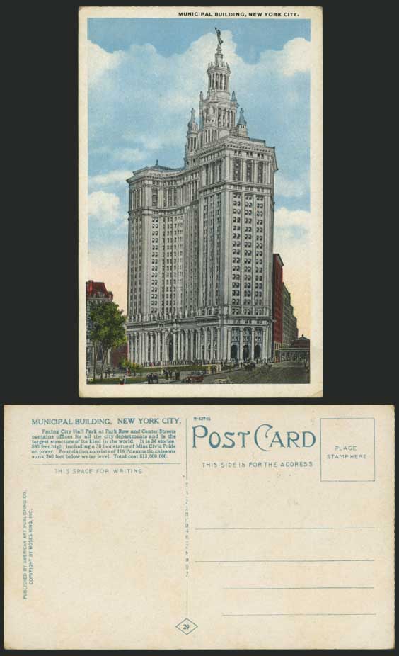 USA Old Color Postcard Municipal Building New York City