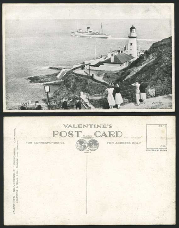 Isle of Man Old Postcard Douglas Lighthouse, Steam Ship