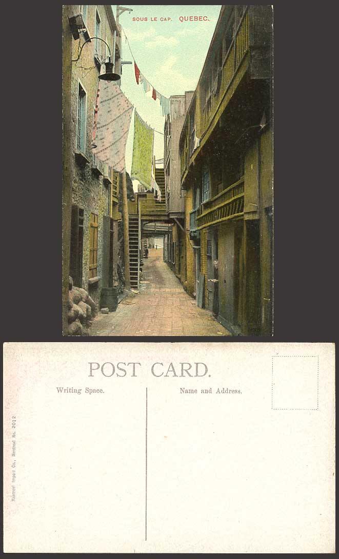 Canada Old Postcard SOUS LE CAP Narrowest Street Quebec