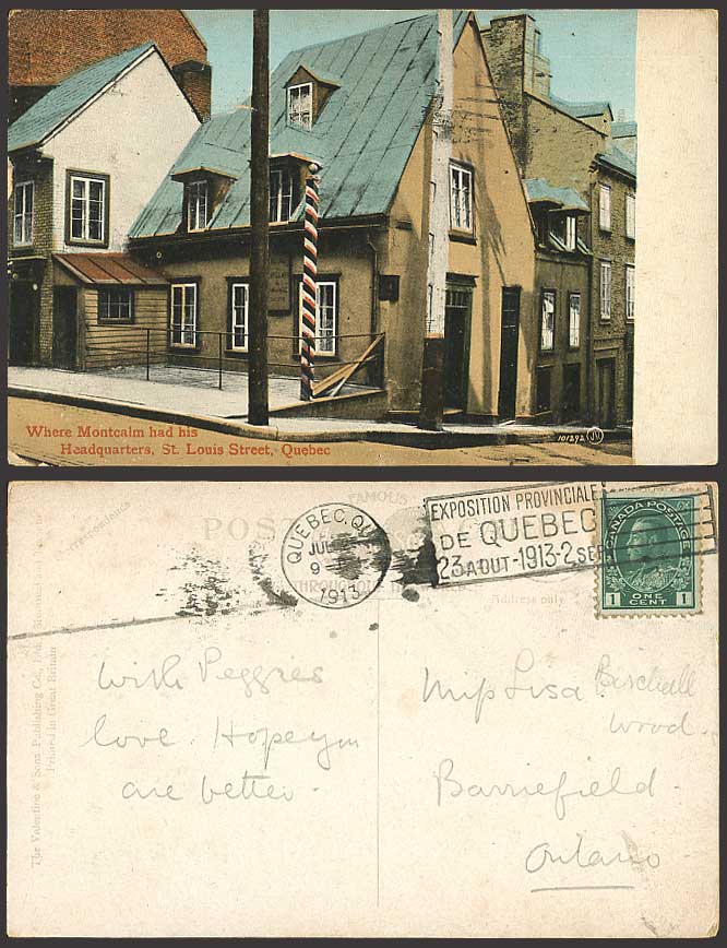 Quebec Montcalm HQ., St. Louis Street 1913 Old Postcard