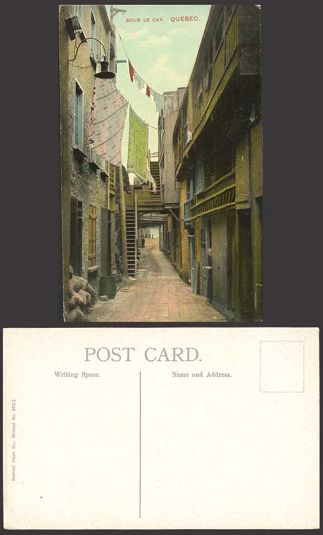 Canada Old Postcard SOUS LE CAP Narrowest Street Quebec