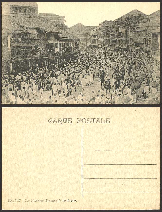 India Old Postcard Bombay MUHARRAM PROCESSION in Bazaar