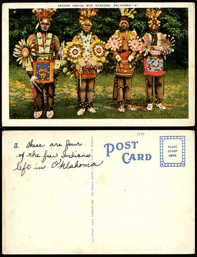 Apache Indian War Dancers Oklahoma Costumes American Red Indians US Old Postcard
