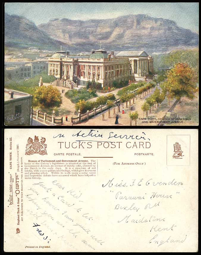 South Africa Old Tuck's Postcard Cape Town Houses of Assembly, Government Avenue