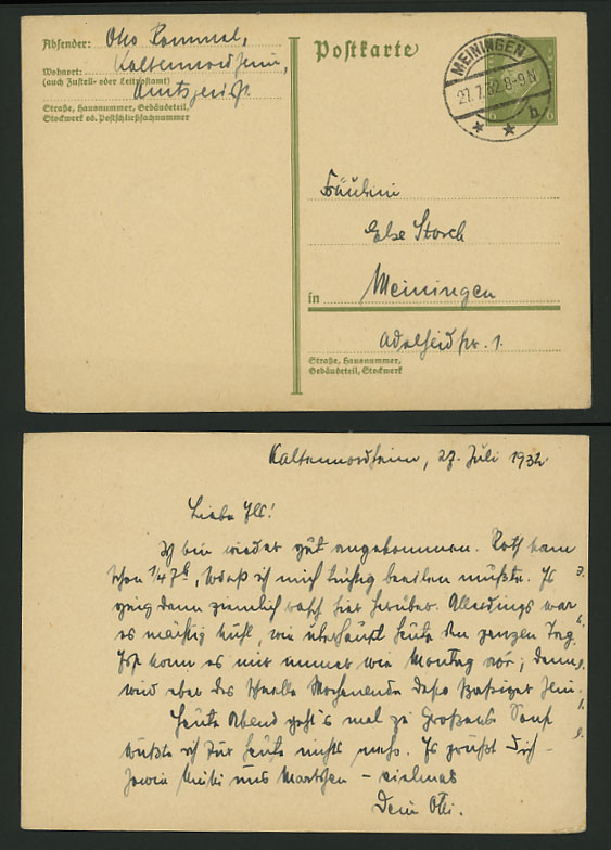 Germany 1932 Old Postal Stationery Card 6pf Meiningen