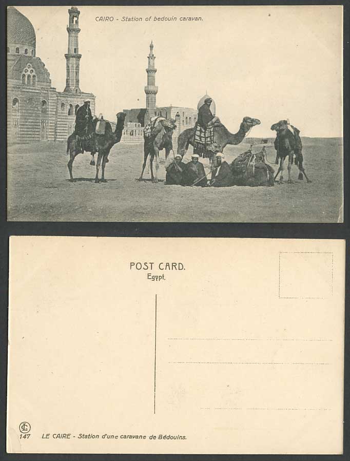 Egypt Old Postcard Cairo Station of Bedouin Caravan Camels Caravane Bedouins Men