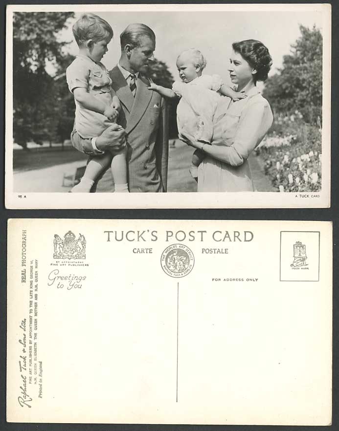 Royal Family Queen Elizabeth, Prince Philip Charles Anne Old Real Photo Postcard