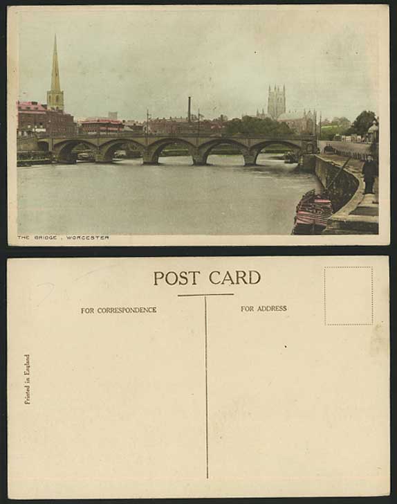 Worcester - The Severn Bridge Old Hand Tinted Postcard