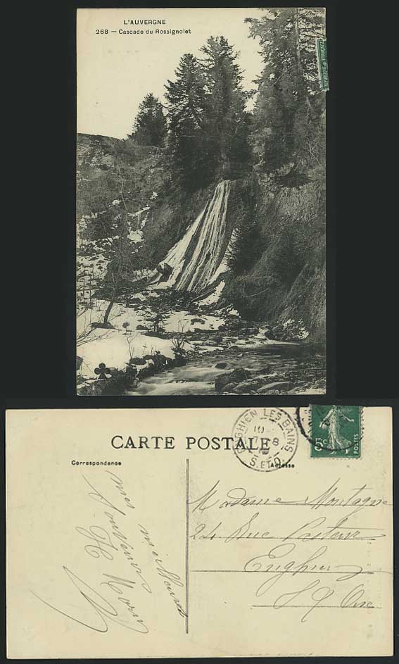 France L'AUVERGNE 1910 Old Postcard Cascade Rossignolet