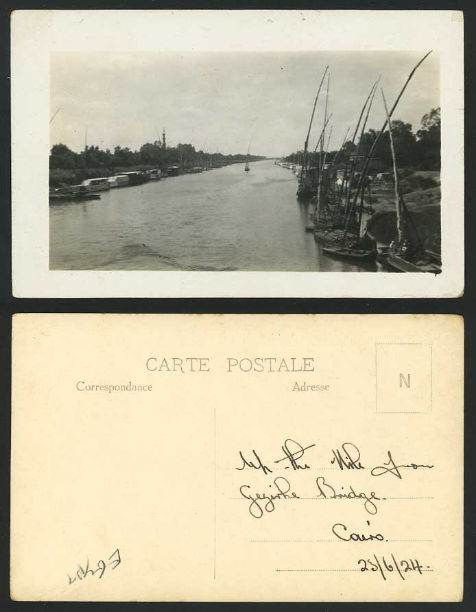 Egypt 1924 Old Postcard CAIRO Native Boats, River Scene