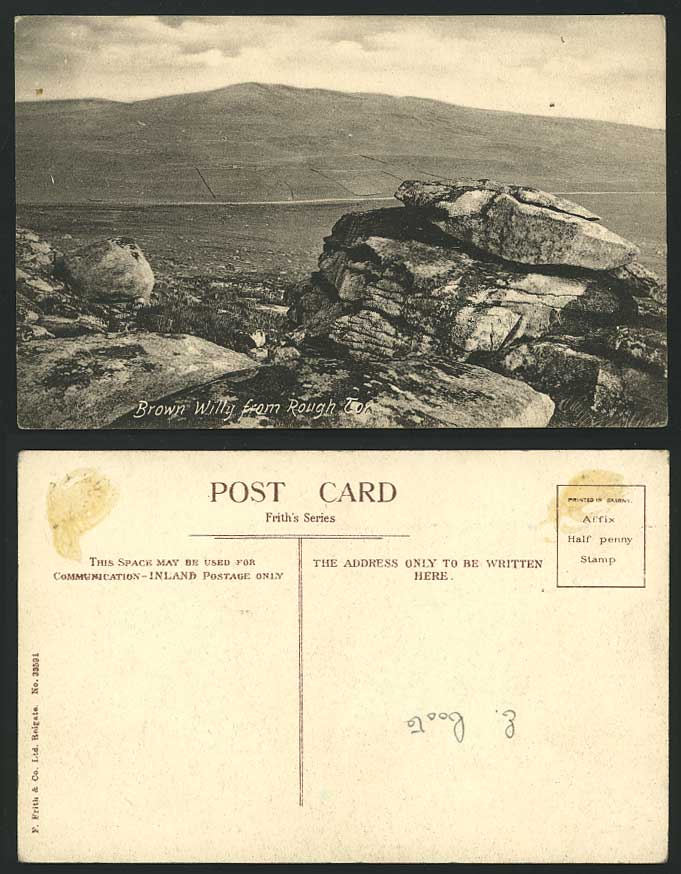 Cornwall, BROWN WILLY from ROUGH TOR Old Frith Postcard