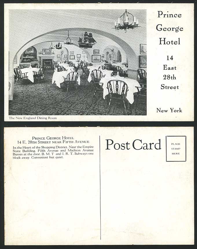 New York Old Postcard Prince George Hotel - Dining Room