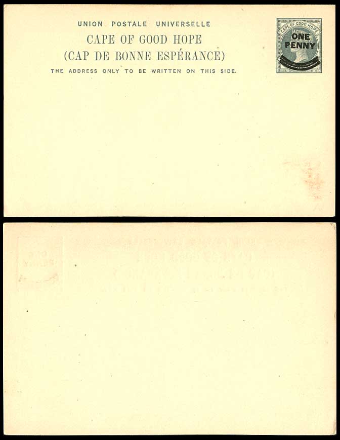 Cape of Good Hope Queen Victoria One Penny Overprinted Postal Stationery Card PS