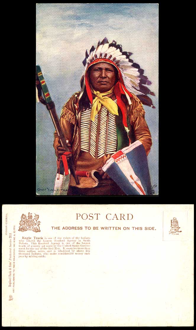 Native American Red Indian Chief Eagle Track, Rosebud Agency Old Tuck's Postcard