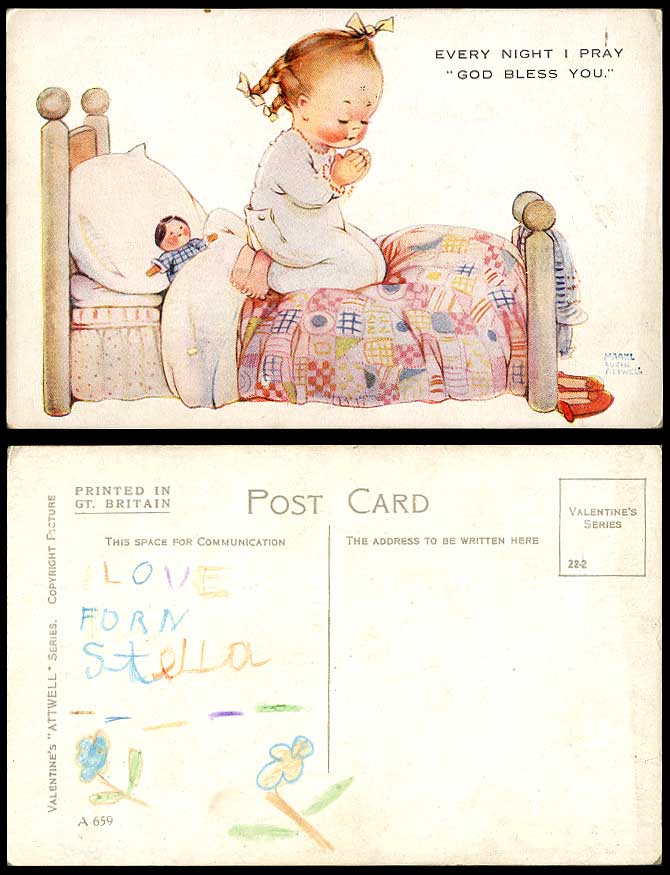 MABEL LUCIE ATTWELL Old Postcard Prayer Every Night I Pray God Bless You No.A659