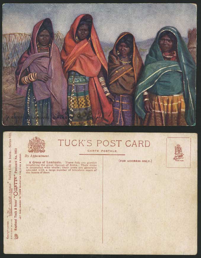 India Old Tuck's Oilette Postcard A Group of LAMBANIS Gypsies Gypsy Women