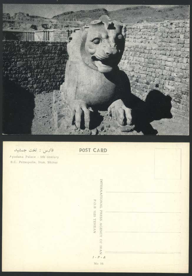 Iran Old Postcard Apadana Palace 5th Century B.C. Persopolis Shiraz, Lion Statue