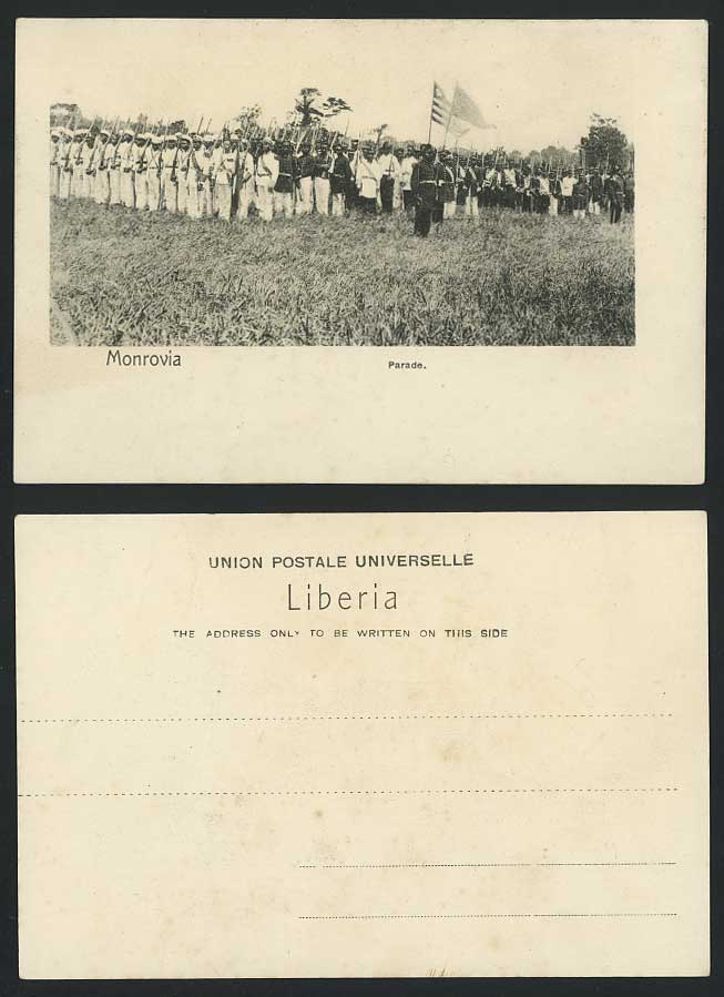 Liberia Monrovia Military Parade Soldiers Guards Liberian Flag Old U.B. Postcard