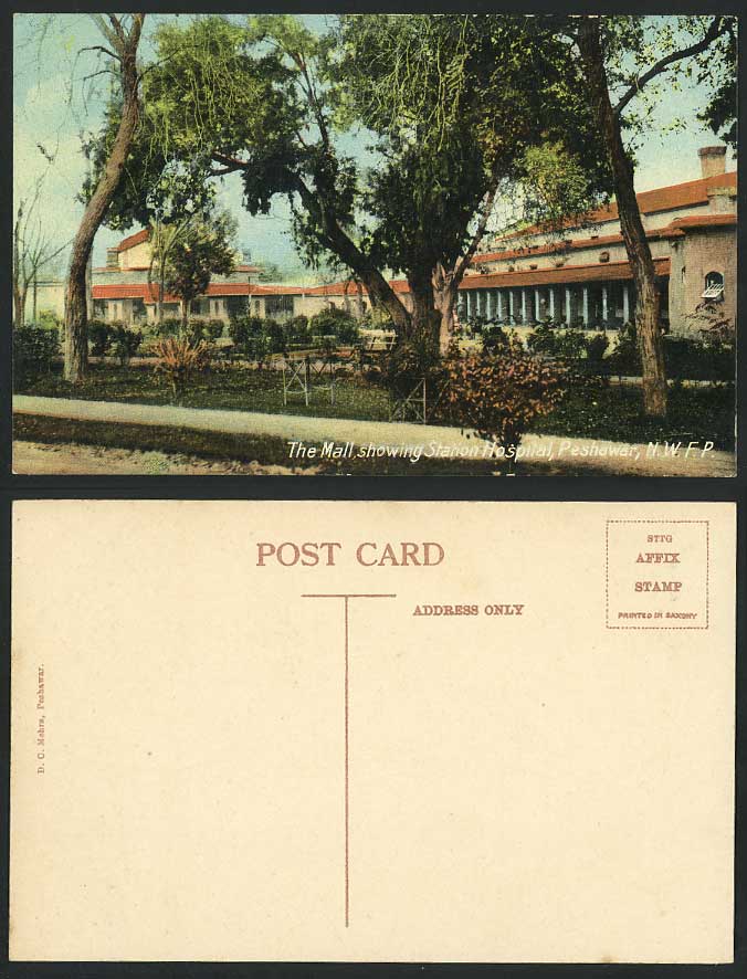 Pakistan Old Colour Postcard The Mall showing Station Hospital PESHAWAR N.W.F.P.