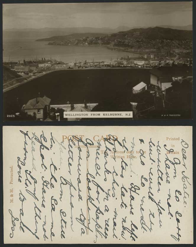 New Zealand Old Real Photo Postcard Wellington from Kelburne Panorama Ships Hill