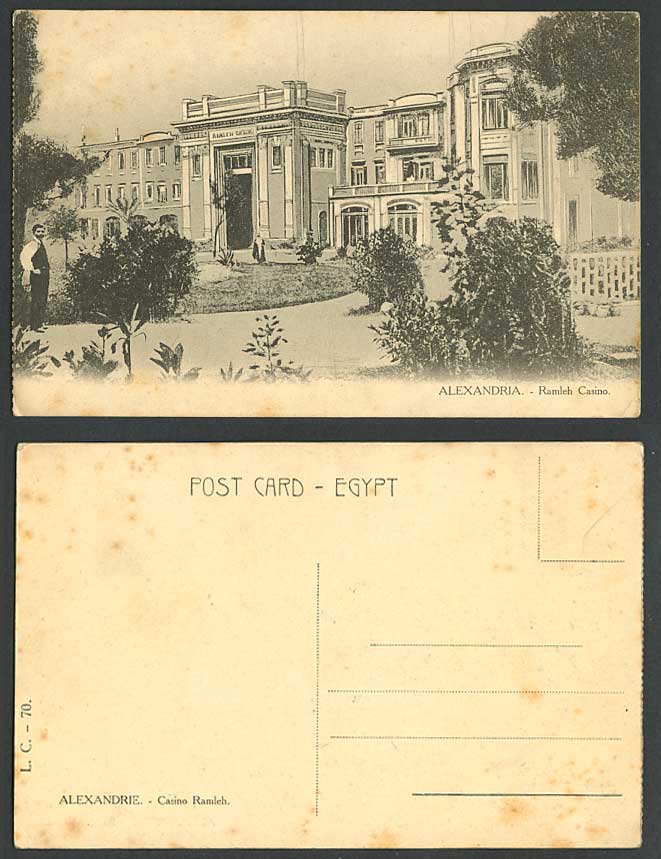 Egypt Old Postcard Alexandria Alexandrie Ramleh Casino Garden Men L.C. 70