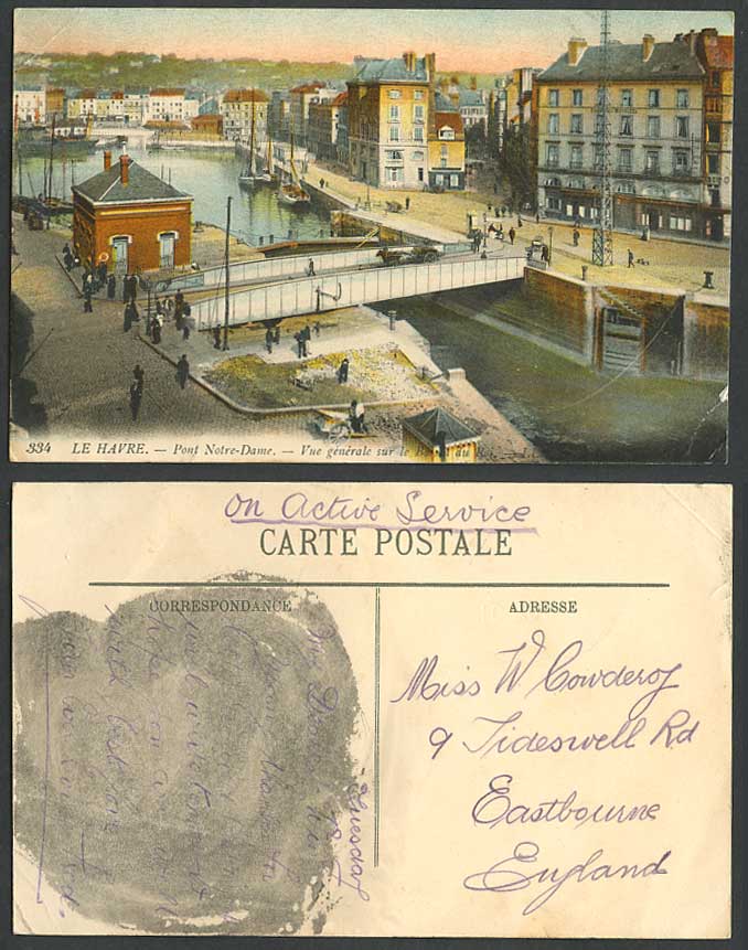 LE HAVRE O.A.S. Old Postcard Pont Notre-Dame Bridge, Bassin du Roi Boats L.L.334