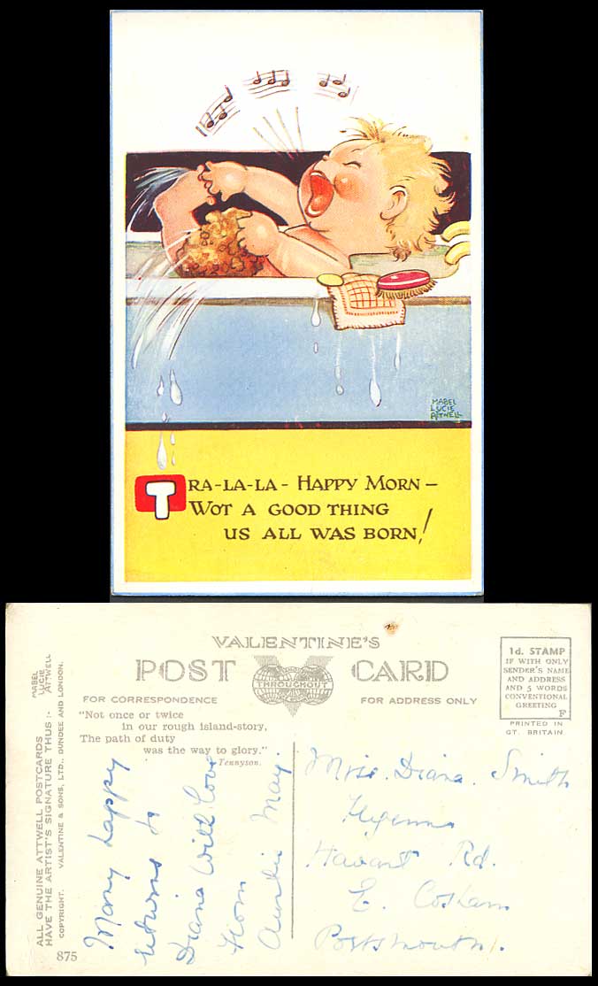 MABEL LUCIE ATTWELL Old Postcard Happy Morning Bath - Good Thing Us All Born 875