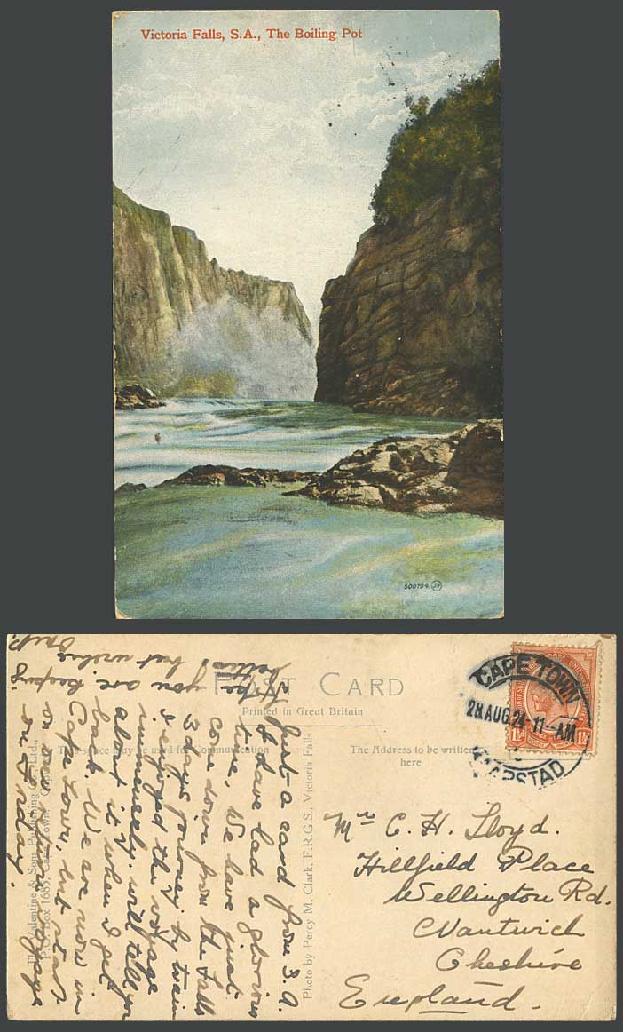 Rhodesia Boiling Pot Victoria Falls SA South Africa KG5 1 1/2d 1924 Old Postcard