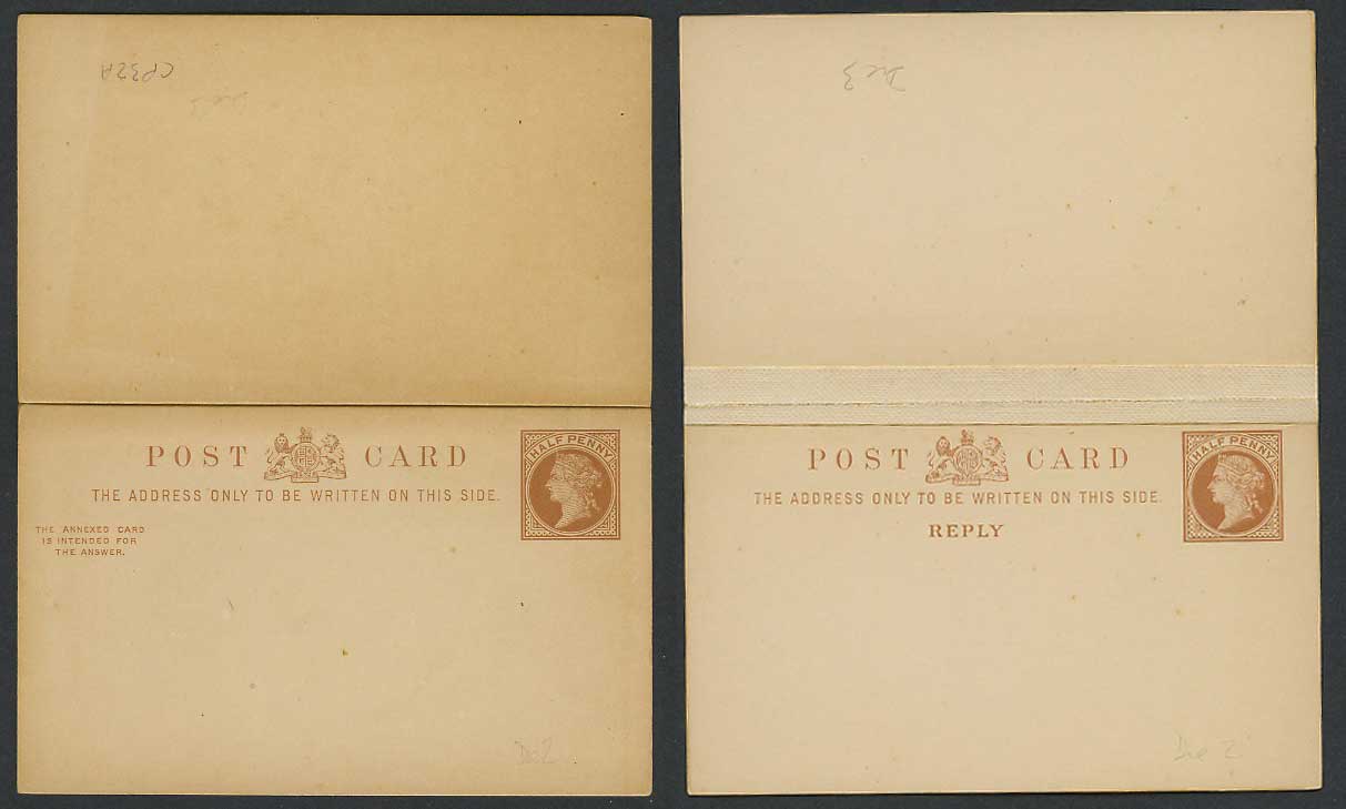 Queen Victoria 1/2d Half Penny Old Vintage Postal Stationery & Reply Card, Die 3