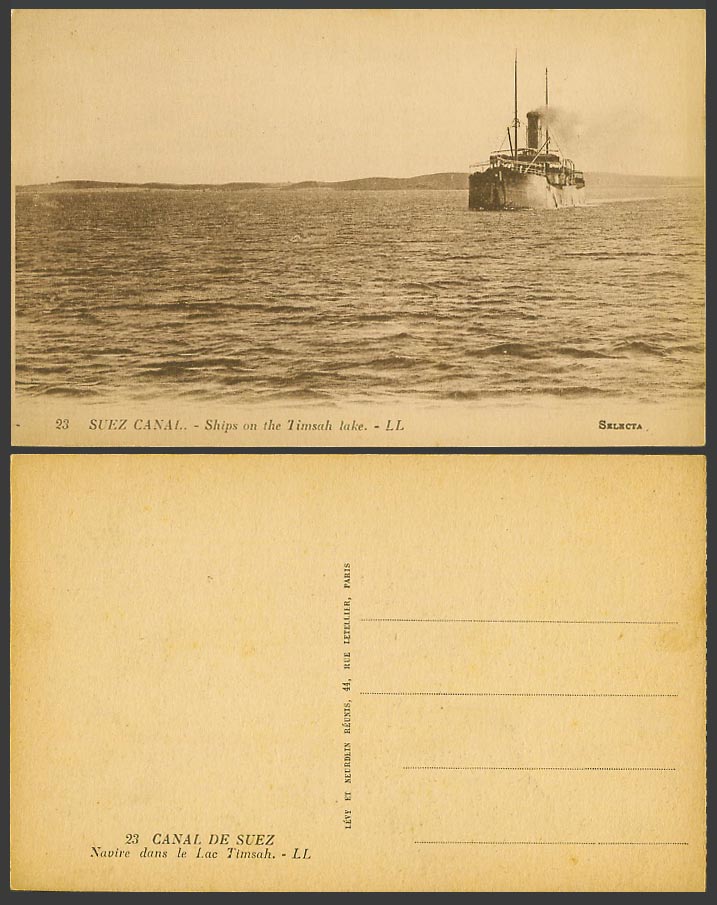 Egypt Old Postcard Suez Canal Ships on Timsah Lake Navire dans Lac Timsah L.L.23