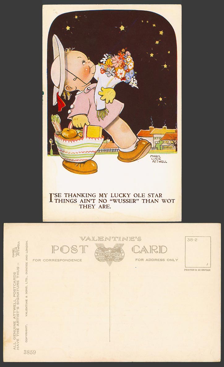 MABEL LUCIE ATTWELL Old Postcard Thank My Lucky Ole Star - Thing Not Wusser 3859